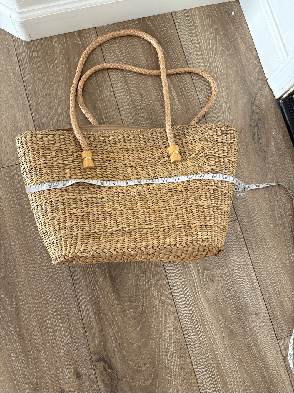Woven Straw Tote Bag in Natural Tan - Picture 2 of 8